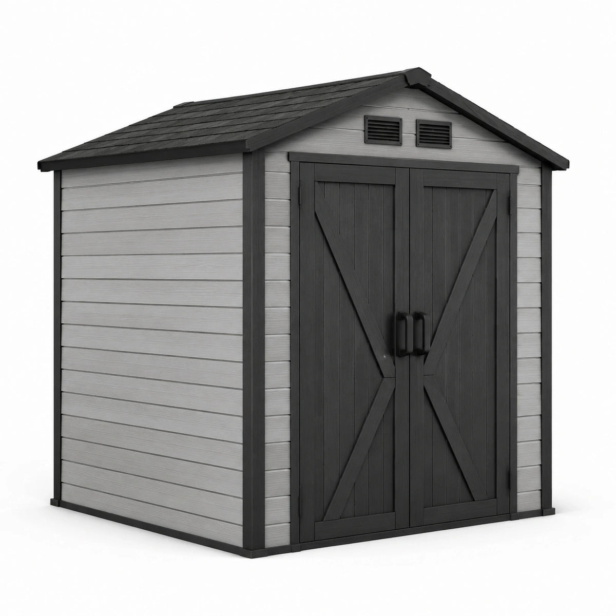 Abri de jardin en plastique gris et anthracite avec ventilation
