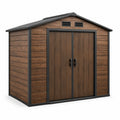 Abri de jardin en plastique effet bois brun avec toit et ventilation