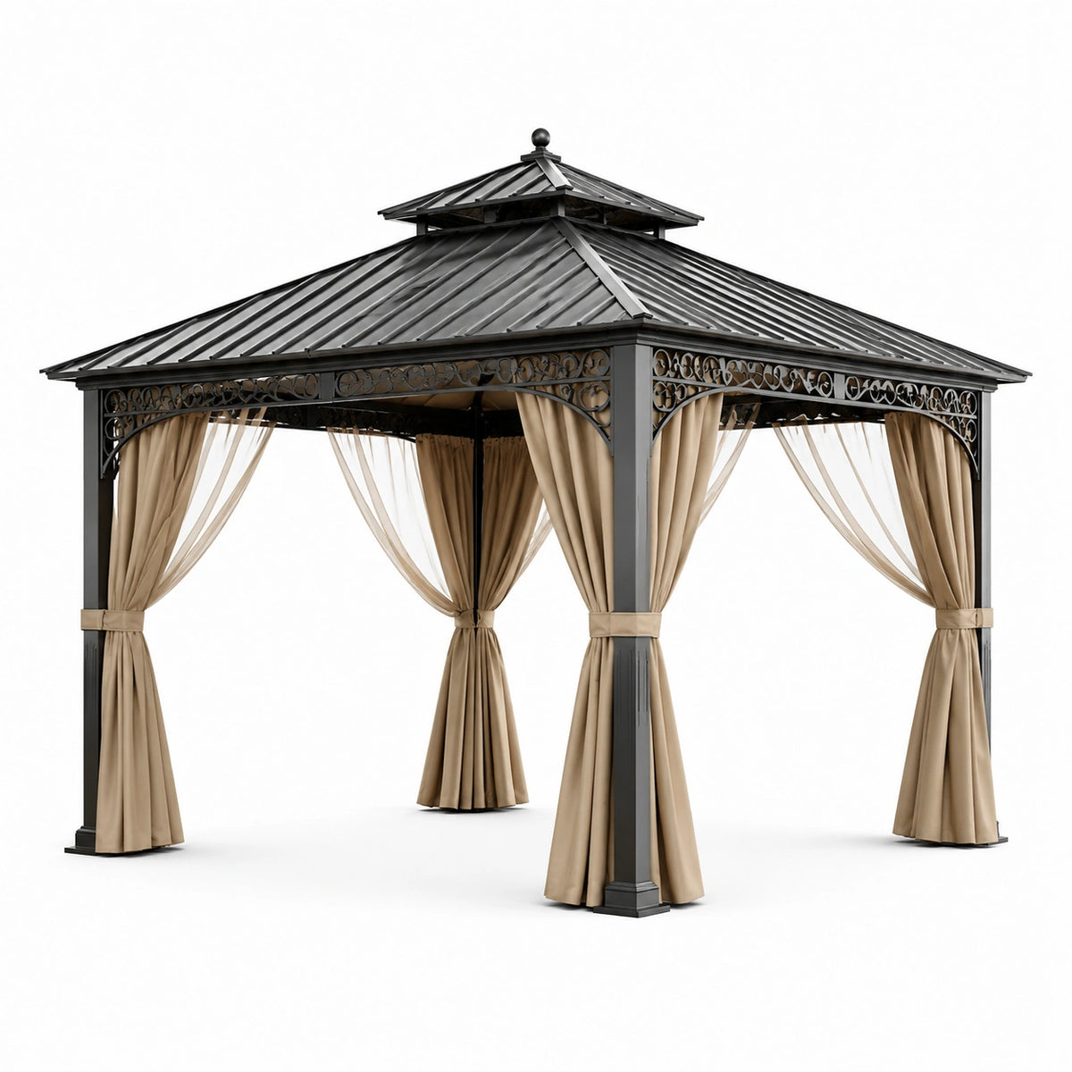 Pavillon en métal avec toit en acier galvanisé et rideaux 300x300x270 cm
