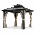 Pavillon de jardin en aluminium avec toit en acier et rideaux en polyester gris/beige 300x300x270 cm