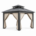 Pavillon en aluminium avec toit en acier et rideaux en polyester beige