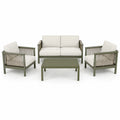Ensemble salon de jardin en aluminium et polyester vert/ivoire avec coussins