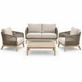 Ensemble de salon extérieur en bois d'acacia et corde avec coussins beiges