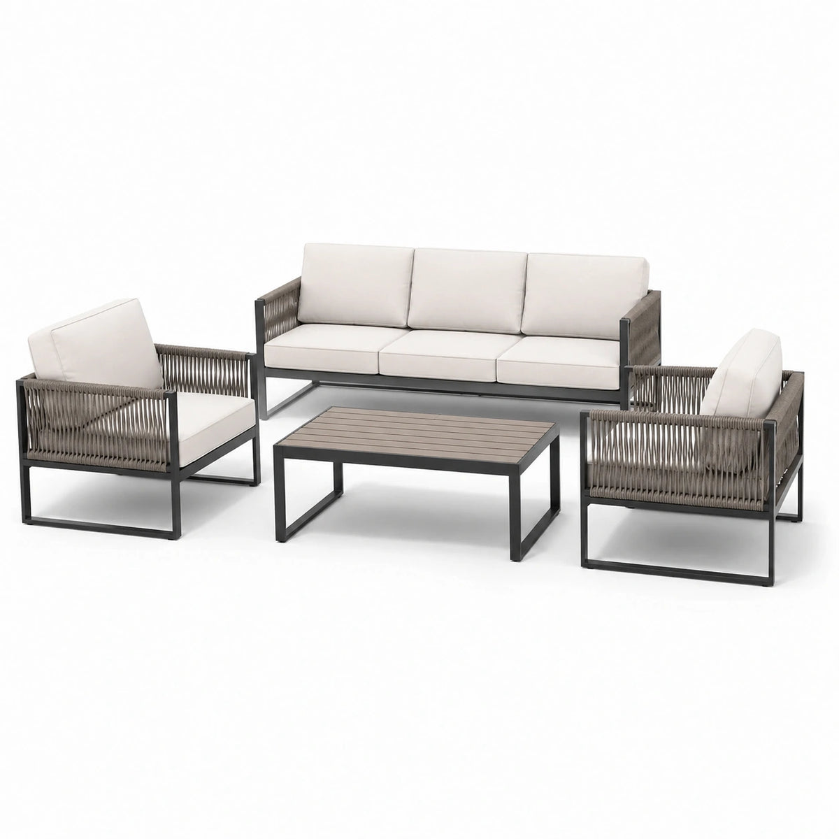 Ensemble de salon de jardin en aluminium avec coussins beiges