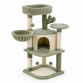 Arbre à chat en bois et peluche vert 3 niveaux