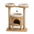 Arbre à chat en bois avec coussins en polyester beige et sisal