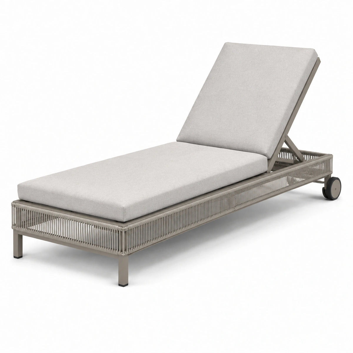 Chaise longue en aluminium avec coussins en tissu polyester gris