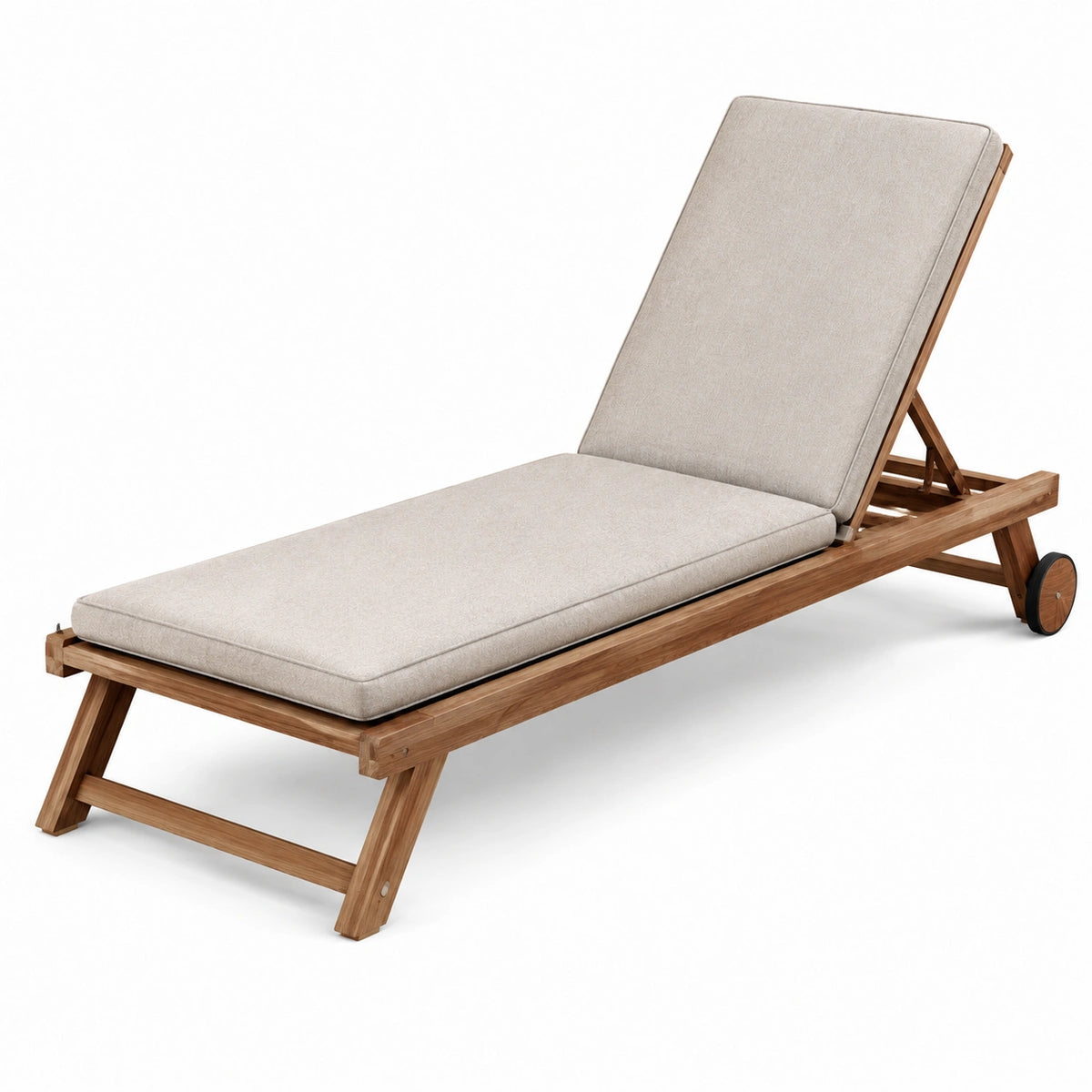 Chaise longue en bois avec coussin polyester beige
