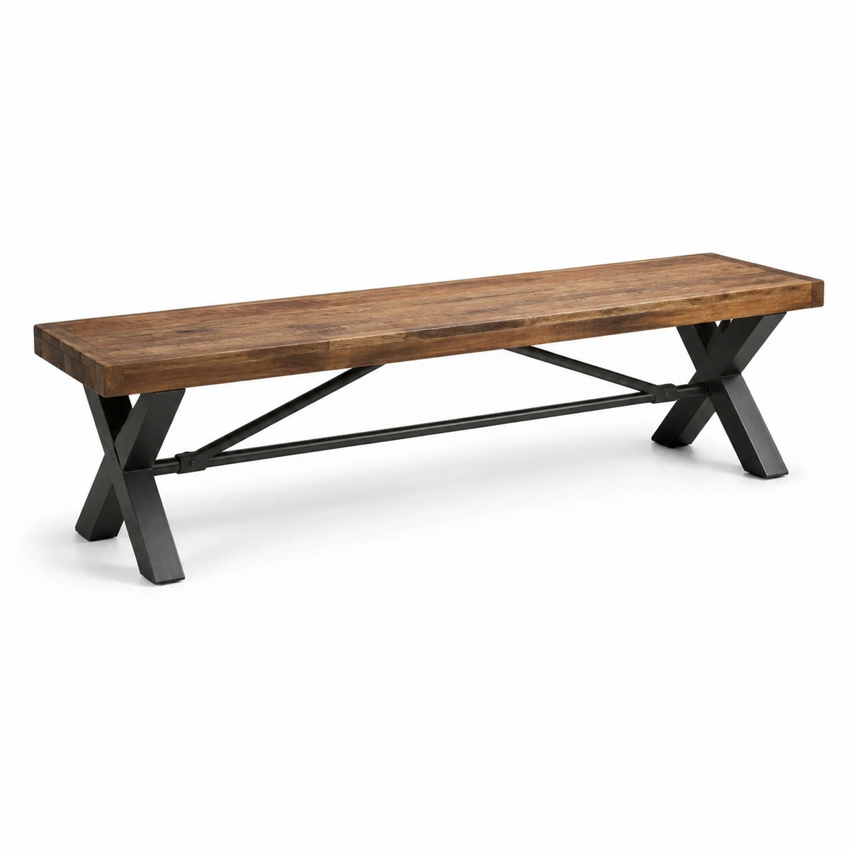 Banc en bois de chêne et métal noir 160 cm