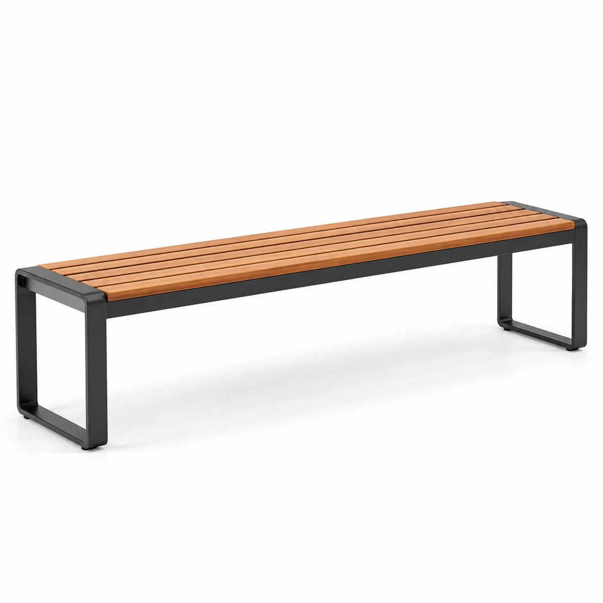 Banc en bois d'acacia et acier noir, 180 cm