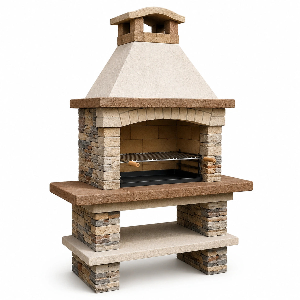 Barbecue en brique réfractaire et pierre naturelle 120 x 75 x 220 cm