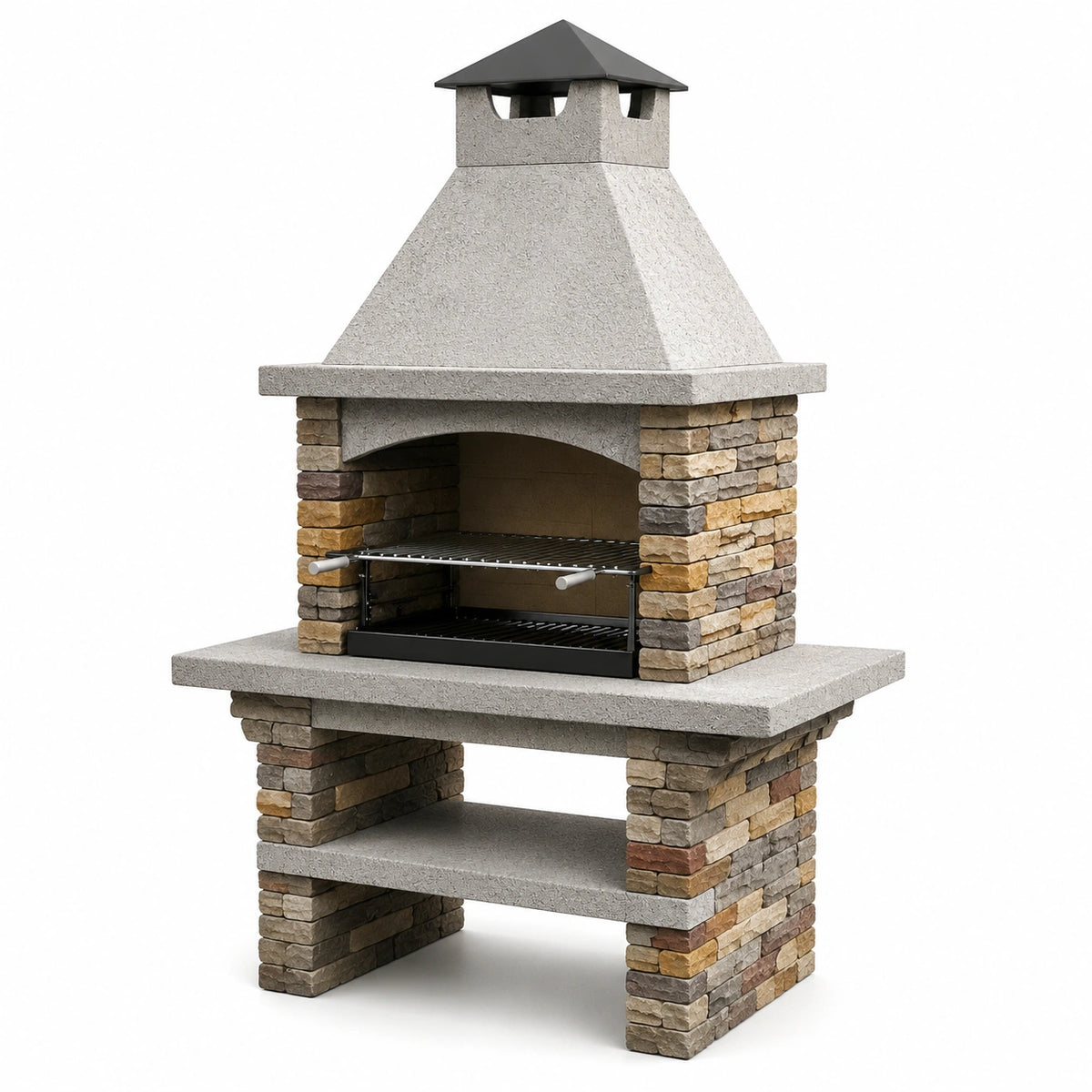 Barbecue en pierre reconstituée et métal avec grille en acier chromé
