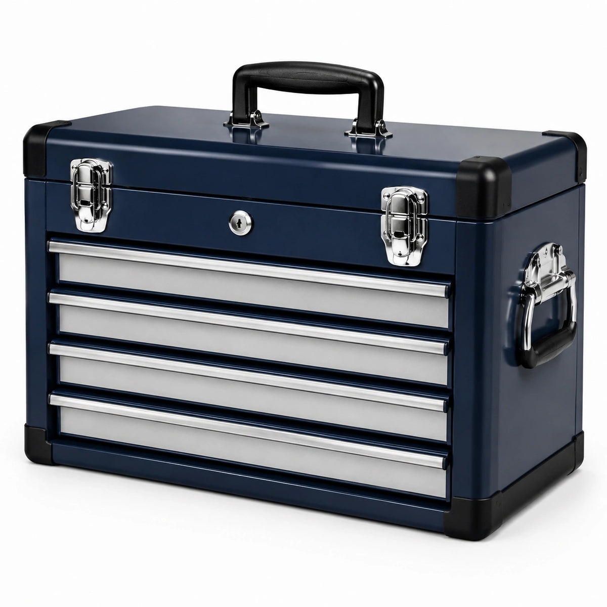 Boîte à outils en métal 4 tiroirs bleu et argent