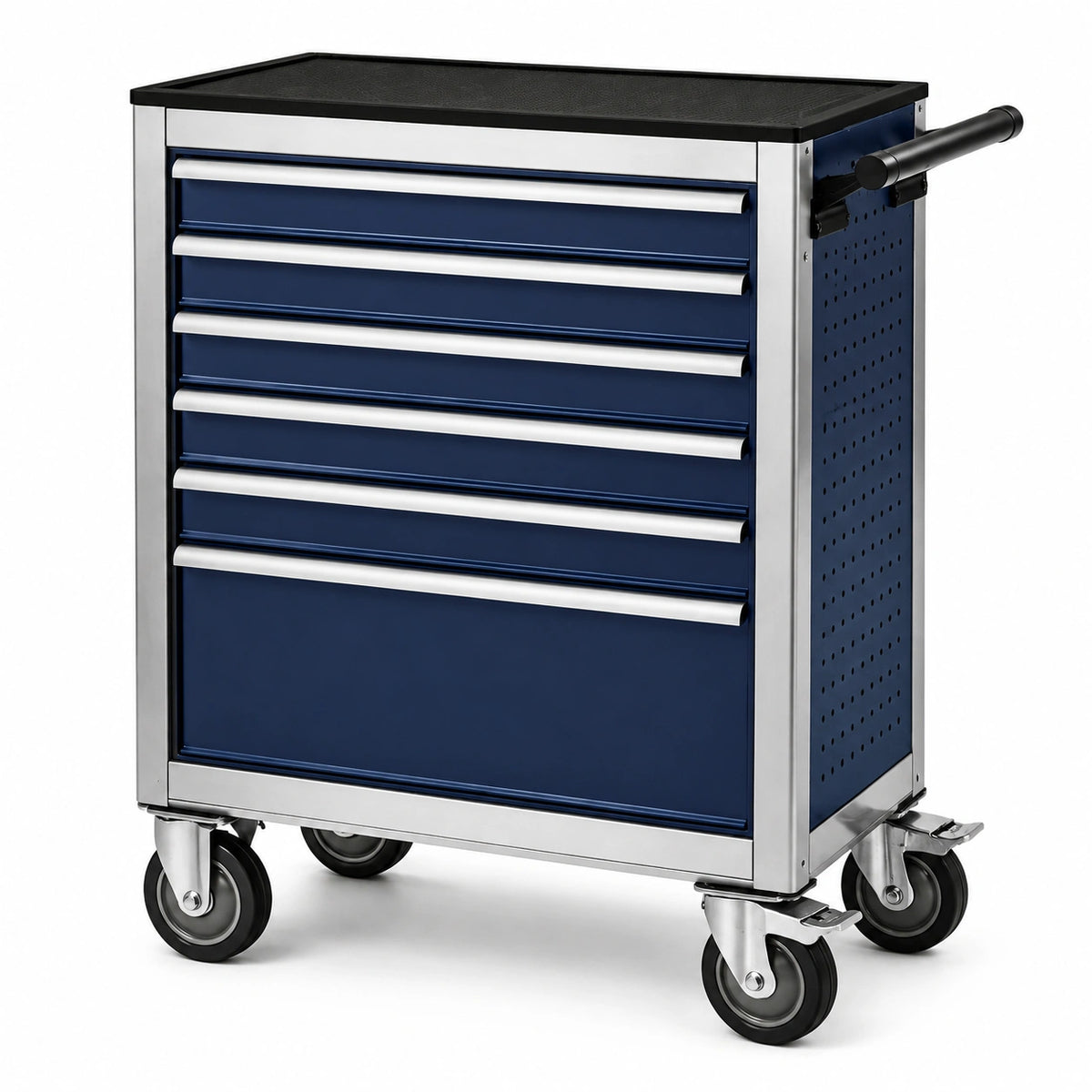 Chariot à outils en métal avec 6 tiroirs et roulettes bleu