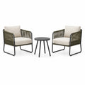 Ensemble bistrot 2 fauteuils acier corde polyester beige et table ronde noire